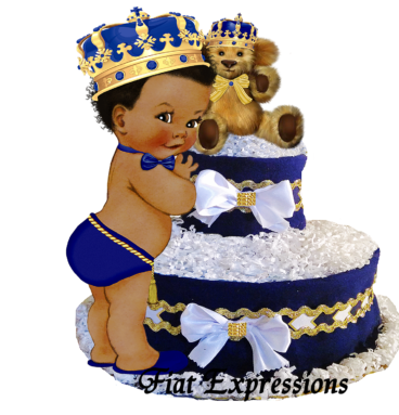 Fiat Expressions Prince Teddy Bear Royal Blue Gold Diaper Cake