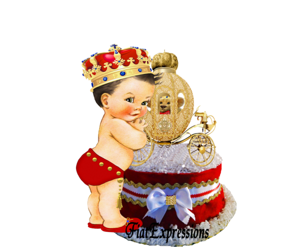 Fiat Expressions Prince with Gold Coach & Teddy Bear Red & Gold Diaper Cupcake