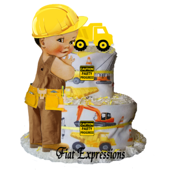 Fiat Expressions Construction Yellow & White Burp Cloth Diaper Cake