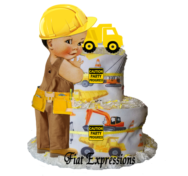 Fiat Expressions Construction Yellow & White Burp Cloth Diaper Cake