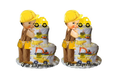 Fiat Expressions Construction Yellow White Burp Cloth Diaper Cake