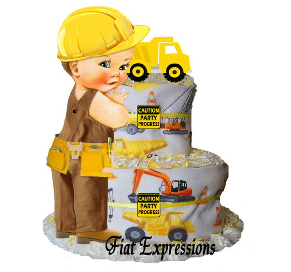 Fiat Expressions Construction Yellow & White Diaper Cake