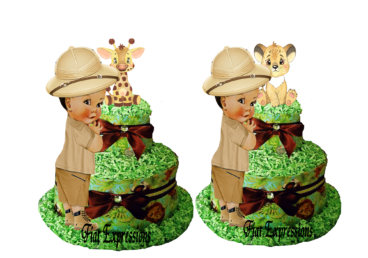 Jungle Safari Green Boy Burp Cloth Diaper Cake