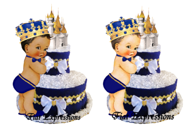 Prince Royal Blue Gold Burp Cloth Diaper Cake