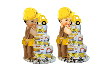 Fiat Expressions Construction Yellow & White Diaper Cake 3 Tier