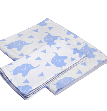 Elephants Blue Flannel Baby Blanket Burp Cloth Set