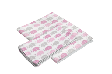 Fiat Expressions Pink & Gray Elephant Flannel Baby Blanket & Burp Cloth Set