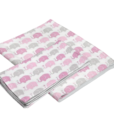 Fiat Expressions Pink & Gray Elephant Flannel Baby Blanket & Burp Cloth Set