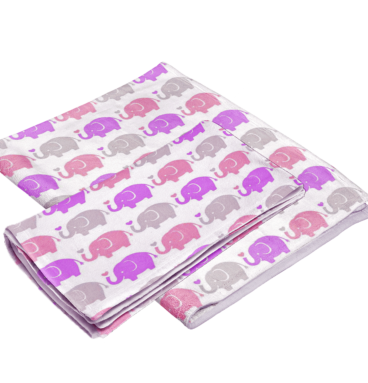 Elephant Pink Purple Flannel Baby Blanket Burp Cloth Set