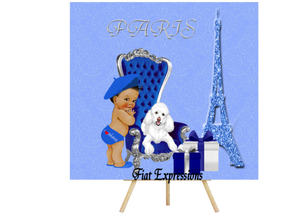 Fiat Expressions Paris Boy Blue Baby Shower Poster Backdrop