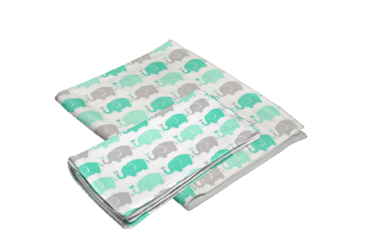 Elephant Mint Green Flannel Baby Blanket Burp Cloth Set