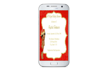 Fiat Expressions Prince Red Gold Damask Baby Shower Invitation Digital File
