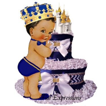Prince Royal Blue Gold Ribbon Diaper Cake