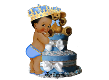 Fiat Expressions Prince Baby Blue Gold Teddy Bear Diaper Cake