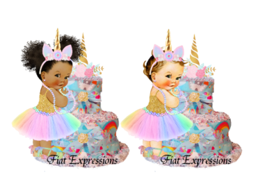 Fiat Expressions Unicorn Pink & Blue Burp Cloth Diaper Cake