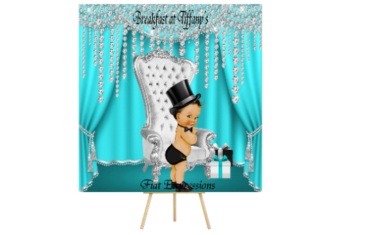Breakfast at Tiffany's Boy Turquoise Silver Baby Shower Backdrop Poster