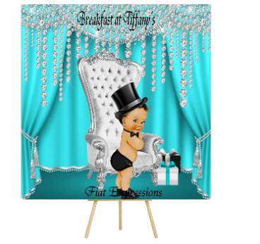Breakfast at Tiffany's Boy Turquoise Silver Baby Shower Backdrop Poster