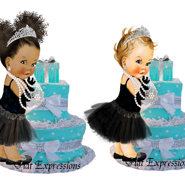 Breakfast at Tiffany's Girl Turquoise Silver Diaper Cake
