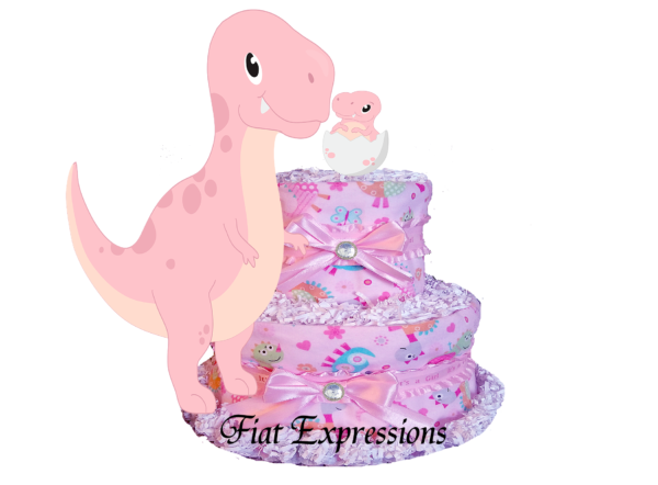 Fiat Expressions Dinosaur Pink Burp Cloth Diaper Cake