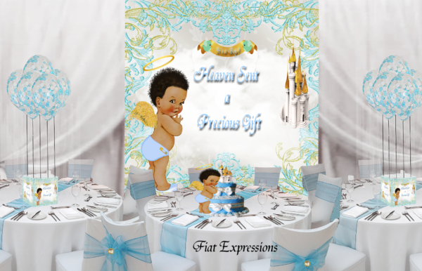 Fiat Expressions Heaven Sent Baby Blue Gold Baby Shower Decorations Kit