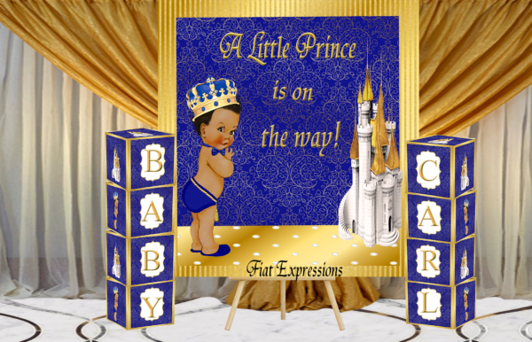Fiat Expressions Prince Castle Royal Blue Gold Baby Shower Poster Backdrop