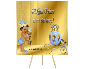 Fiat Expressions Prince Baby Blue Gold Teddy Bear Baby Shower Poster Backdrop