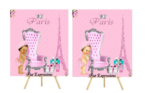 Fiat Expressions Paris Pink Silver Pearls Baby Shower Poster Backdrop