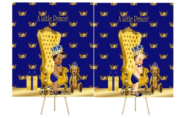 Fiat Expressions Prince Crown Royal Blue Gold Baby Shower Poster Backdrop