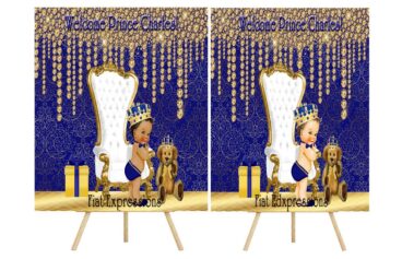 Fiat Expressions Prince Royal Blue Gold Diamonds Baby Shower Poster Backdrop