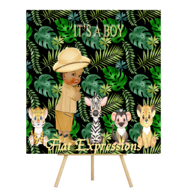 Jungle Safari Boy Green Black Baby Shower Poster Backdrop