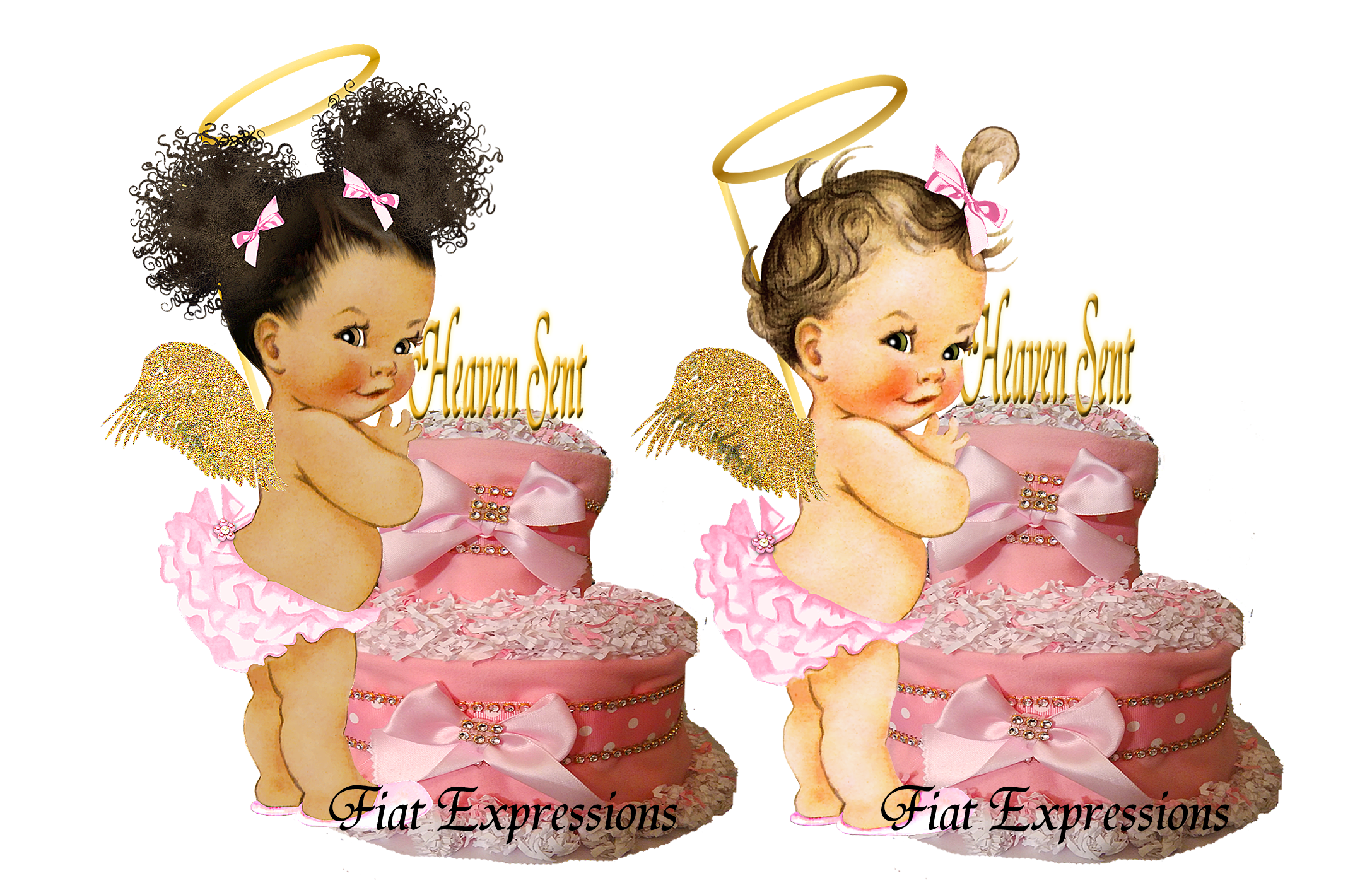 Heaven Sent 2 Tier Burp Cloth Diaper Cake Heaven Sent Baby Shower Centerpiece & Gift Girl Diaper Cake