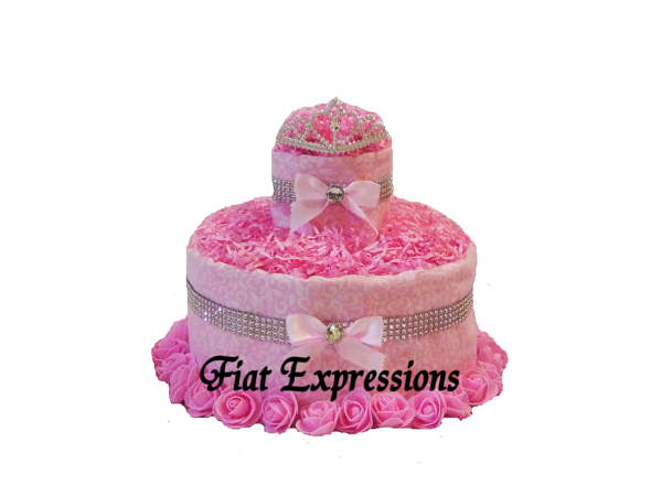 Fiat Expressions Princess Tiara Paisley Pink Silver Burp Cloth Diaper Cake
