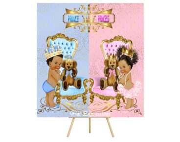 Prince Princess Baby Blue Pink Gender Reveal Poster Backdrop