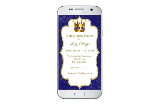Fiat Expressions Prince Paisley Royal Blue Gold Baby Shower Invitation
