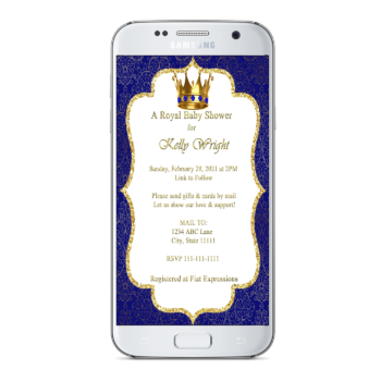 Fiat Expressions Prince Paisley Royal Blue Gold Baby Shower Invitation