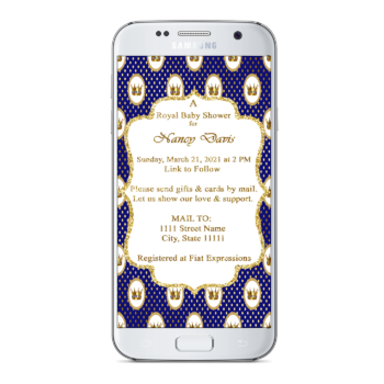 Fiat Expressions Prince Crowns Royal Blue Gold Dots Baby Shower Invitation Digital