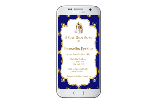 Fiat Expressions Crowns Royal Blue Gold Baby Shower Invitation