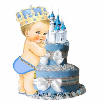 Fiat Expressions Prince Baby Blue Gold Burp Cloth Diaper Cake