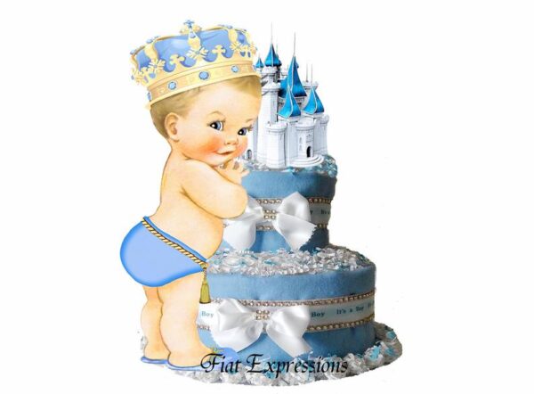 Fiat Expressions Prince Baby Blue Gold Burp Cloth Diaper Cake