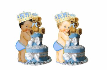 Fiat Expressions Prince Teddy Bear Baby Blue Gold Burp Cloth Diaper Cake