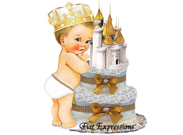 Fiat Expressions Prince Gold White Burp Cloth Diaper Cake