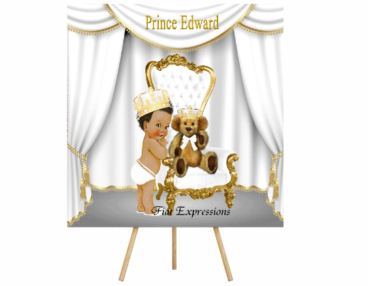 Prince Gold White Curtain Baby Shower Poster Backdrop