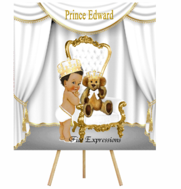 Prince Gold White Curtain Baby Shower Poster Backdrop