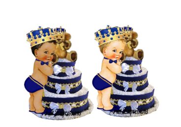 Prince Teddy Bear Royal Blue Gold 3 Tier Diaper Cake