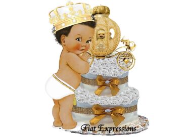 Fiat Expressions Prince Coach Gold White Burp Cloth Diaper Cake