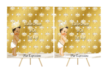Fiat Expressions Prince Crown White Gold Baby Shower Poster Backdrop