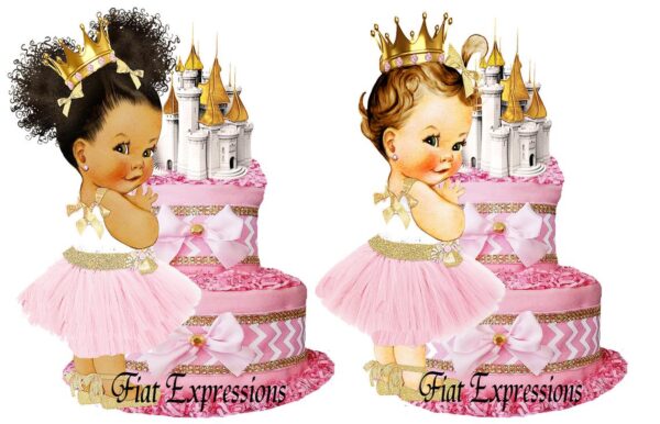 Princess Chevron Pink Gold Burp Cloth Diaper Cake