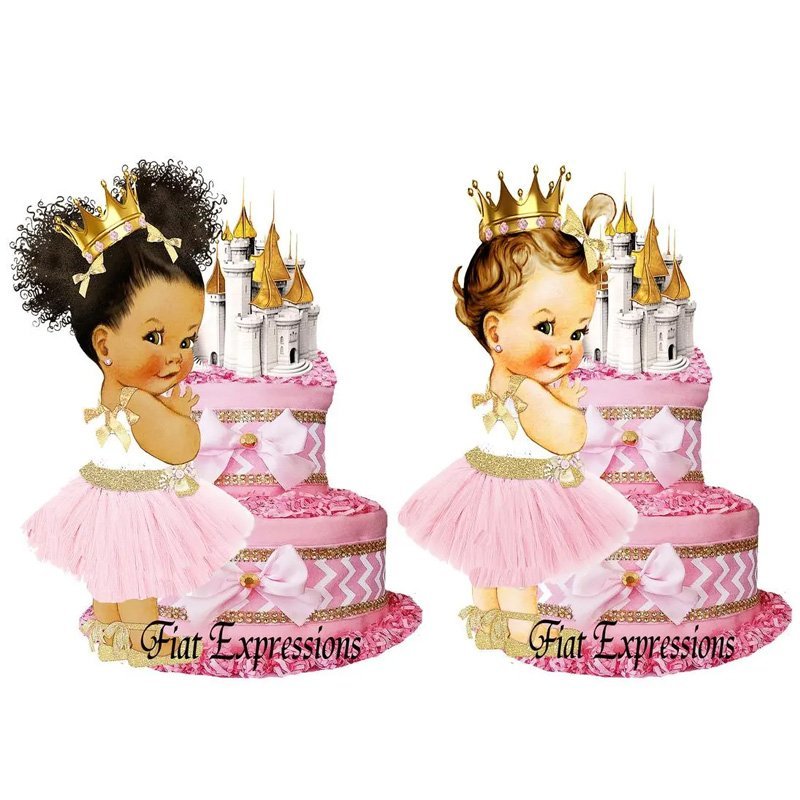 Princess Pink Gold Chevron Diaper Cake