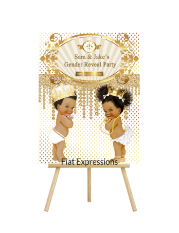 Fiat Expressions Royal White Gold Dots Gender Reveal Poster Backdrop
