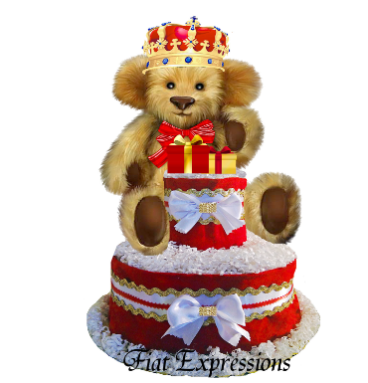 Fiat Expressions Teddy Bear Prince Red Gold Burp Cloth Diaper Cake